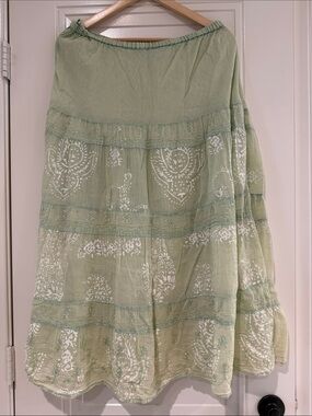 Sage Green Tiered A-Line Maxi Skirt